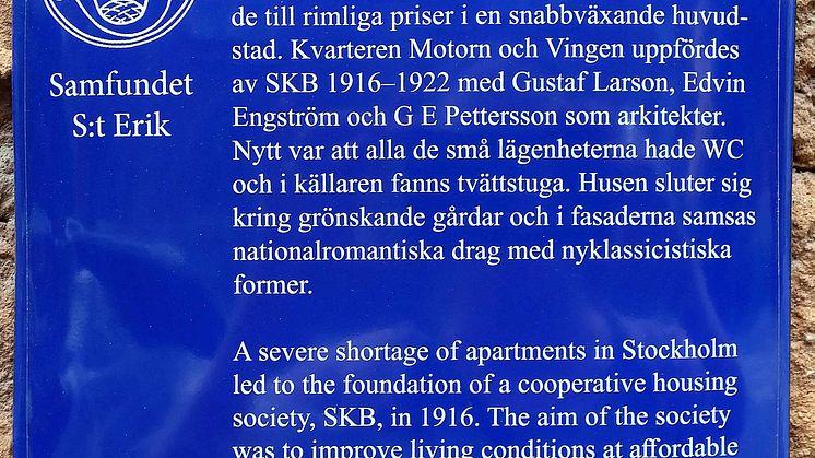 Kulturskylt i SKBs första kvarter