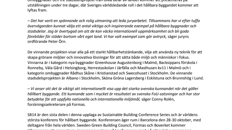 Sveriges främsta hållbara byggprojekt presenteras i Barcelona
