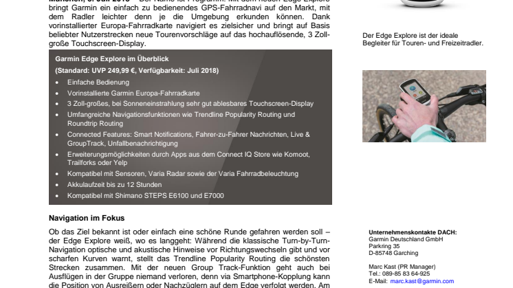 Der Tourenguide am Lenker:  Garmin Edge Explore Fahrradnavi