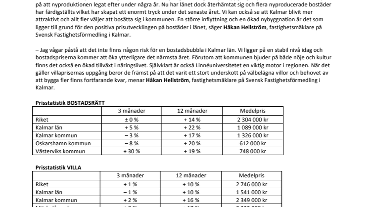 Mäklare i Kalmar: ”Det finns ingen risk för en bostadsbubbla i länet”