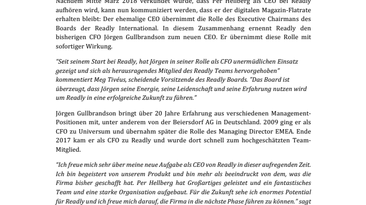 Readly ernennt neuen CEO