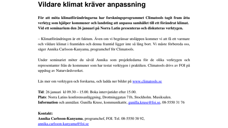 Pressinbjudan: Vildare klimat kräver anpassning 