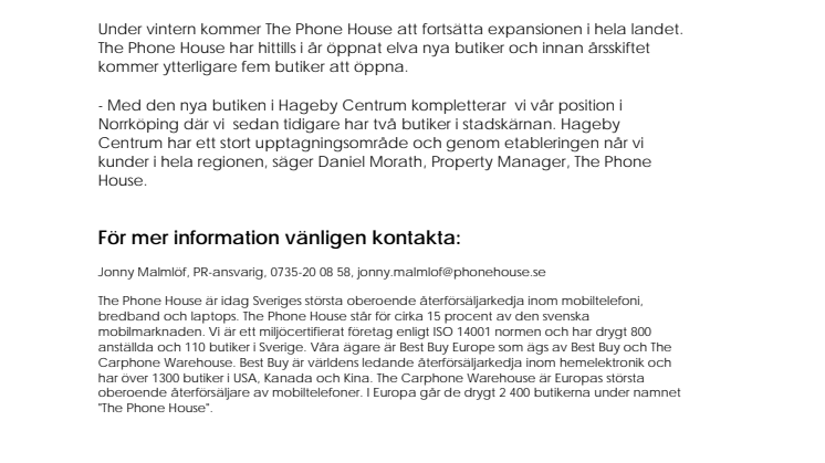 The Phone House öppnar en ny butik i Norrköping