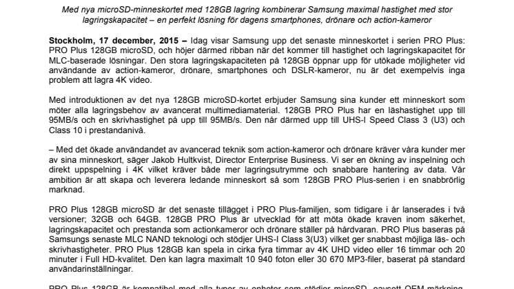Samsung utökar minneskapaciteten för nya microSD-kortet PRO Plus