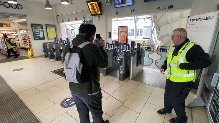 B-roll Pierre Shlimon of Sutton Vision trialling the Aira app at Sutton station