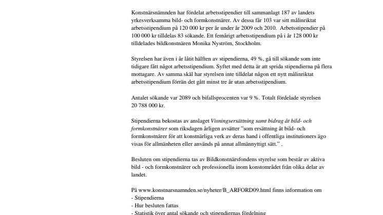 Arbetsstipendier till bild- och formkonstnärer