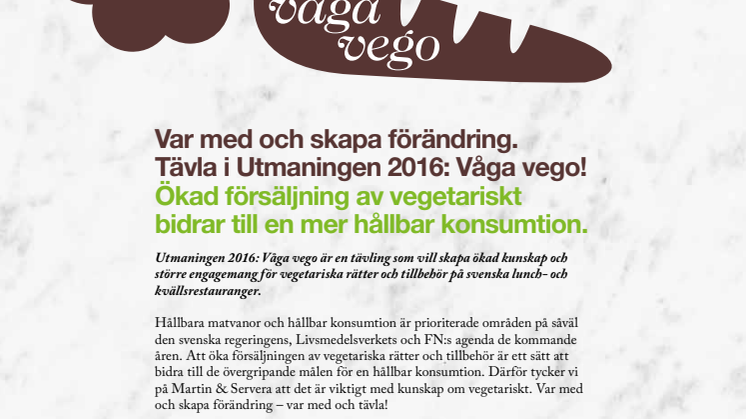 Martin & Servera utmanar för att utveckla vegetariskt på svenska restauranger