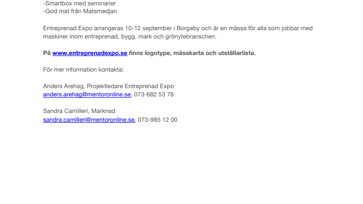Välkommen till Entreprenad Expo 10-12 september, södra Sveriges maskinmässa!
