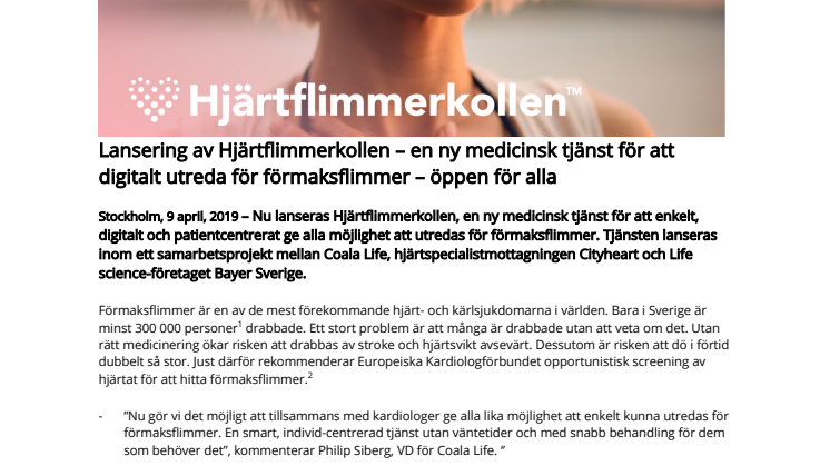 Lansering av Hjärtflimmerkollen – en ny medicinsk tjänst för att digitalt utreda för förmaksflimmer – öppen för alla