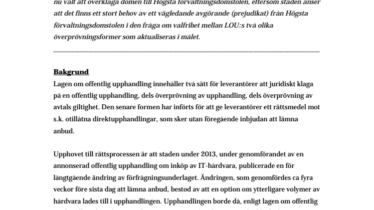 Västerås stad överklagar ogiltighetsdom till Högsta förvaltningsdomstolen
