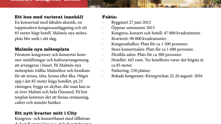 Information om Malmö kongress, konsert och hotell