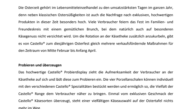 Castello® sorgt mit abwechslungsreicher Osterpromotion für zusätzliche Kaufanreize 