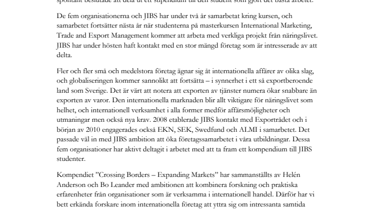 Uppskattat samarbete mellan JIBS studenter och exportfrämjande organisationer