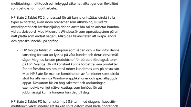 HP presenterar Slate – en tablet PC för den som arbetar mobilt