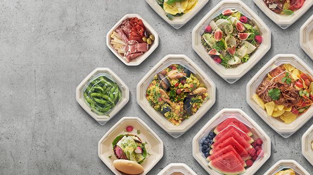 Duni launches bagasse lids for Octabagasse take-away box concept