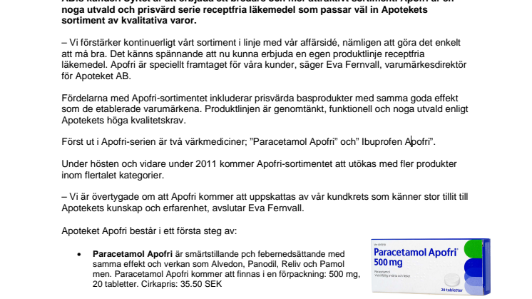 Apofri – Apoteket först ut med egen serie receptfria läkemedel