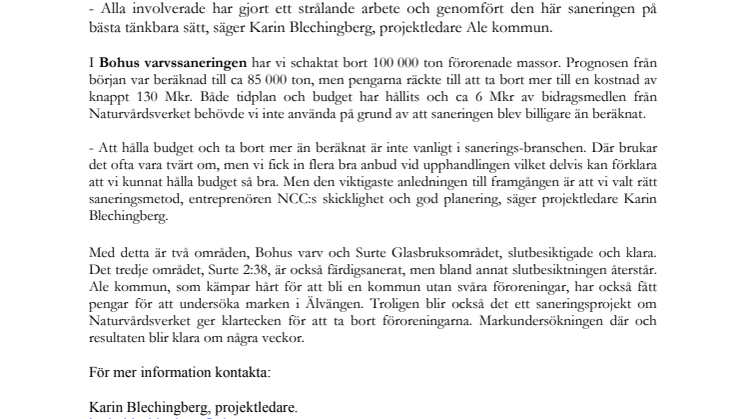 Saneringen i Bohus varv genomförd framgångsrikt