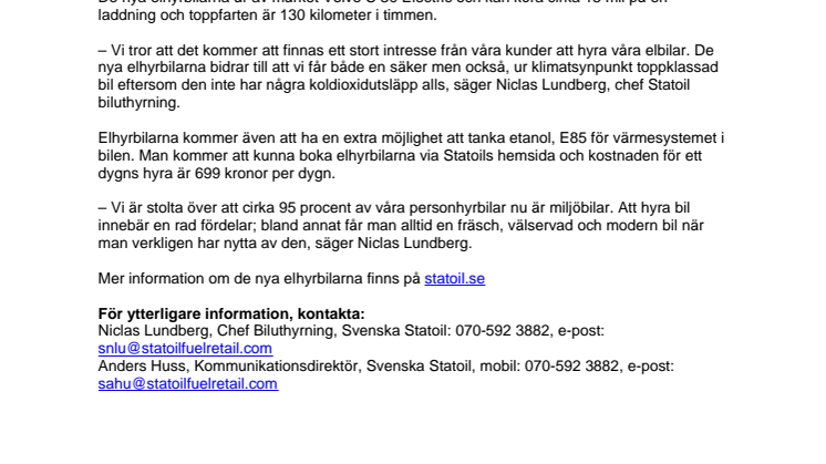 Premiär för elhyrbilar på Statoil 