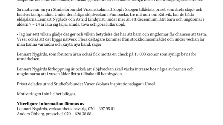 Slöjd i skogen vann pris