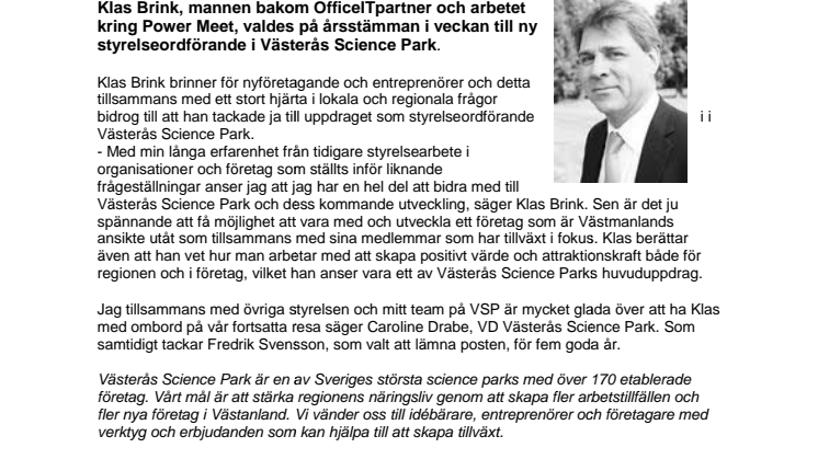 Västerås Science Park får ny styrelseordförande