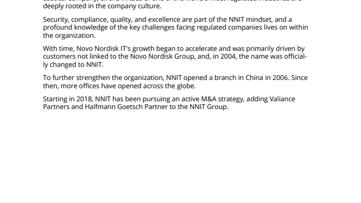 Fact Sheet - NNIT History
