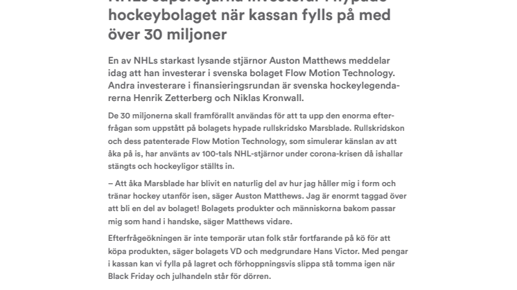NHLs superstjärna investerar i hypade hockeybolaget när kassan fylls på med över 30 miljoner