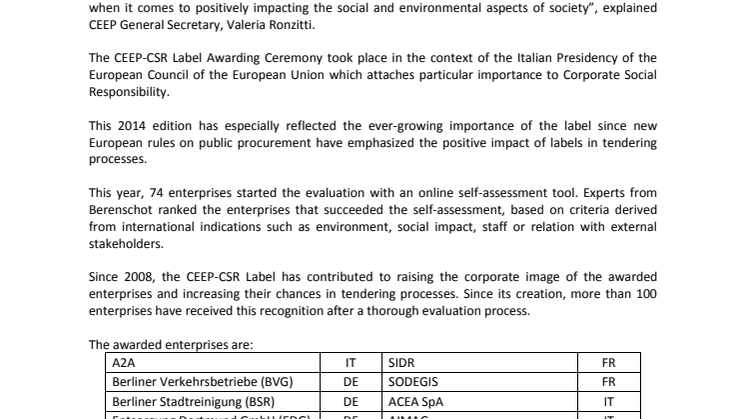 CEEP CSR Pristagare i Europa 2014 
