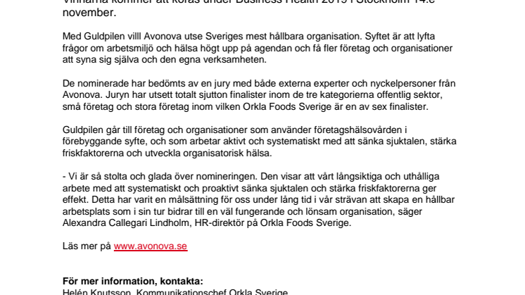 Orkla Foods Sverige är nominerade till Avonovas Guldpilen 2019