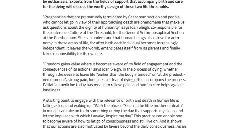 Birth and death are more than thresholds of life. ​Conference for a Culture at the Threshold at the Goetheanum