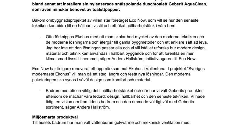 Nu byggs Sveriges modernaste Ekohus  - med smart badrumsteknik från Geberit  
