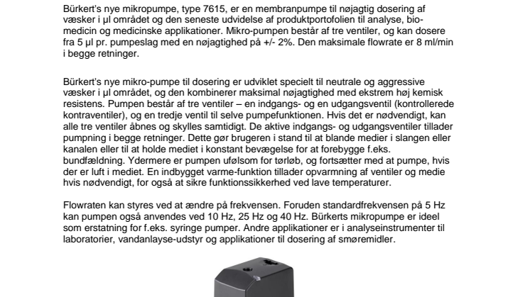 Ny mikropumpe til væsker med ekstrem nøjagtig dosering i µl-området