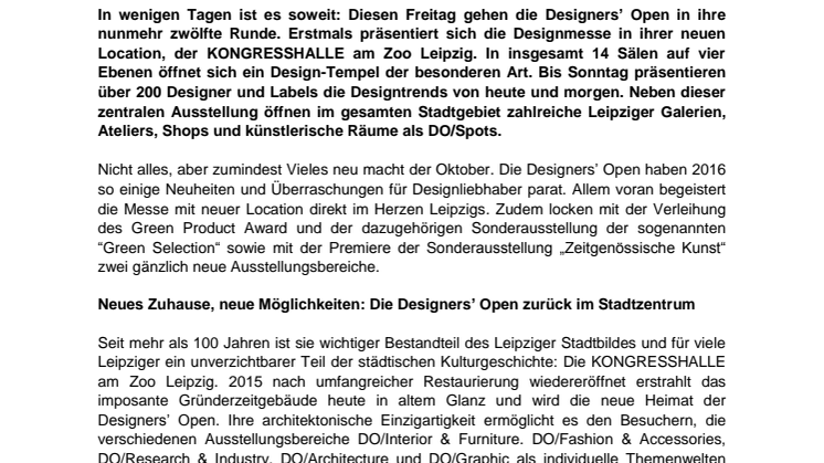 Designers' Open - Pressemitteilung der Leipziger Messe GmbH