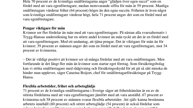 Kvinnliga egenföretagare ser fler fördelar med att starta eget än män