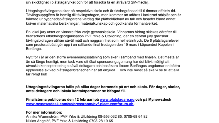 Rekordmånga vill bli Sveriges bästa unga plåtslagare 2010!