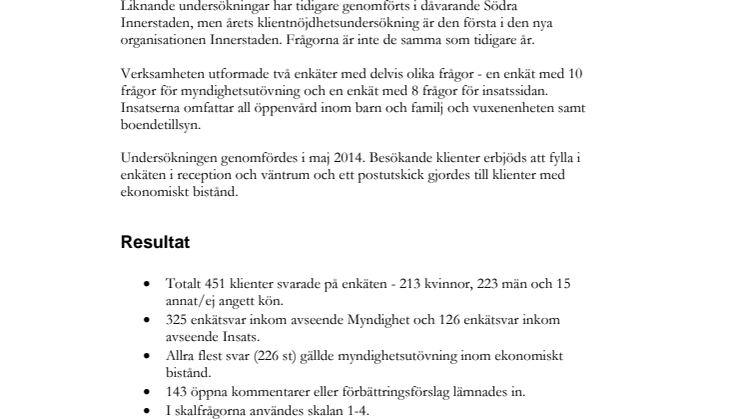 Resultat av klientnöjdhetsundersökningen