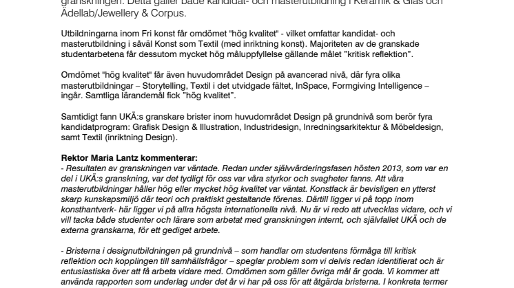 Konsthantverket på Konstfack får topp-omdöme