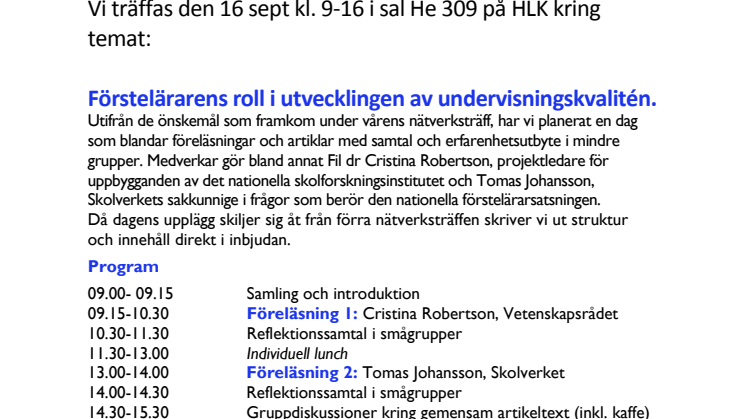 Program 16 september 2014