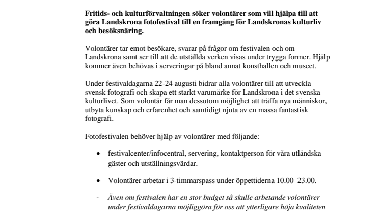 Sökes: Volontärer till Landskrona fotofestival 2014