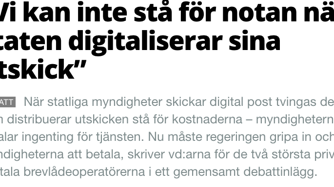 Kivra och Digimails VD:ar i gemensam debattartikel om ersättningsmodell för digitalt porto
