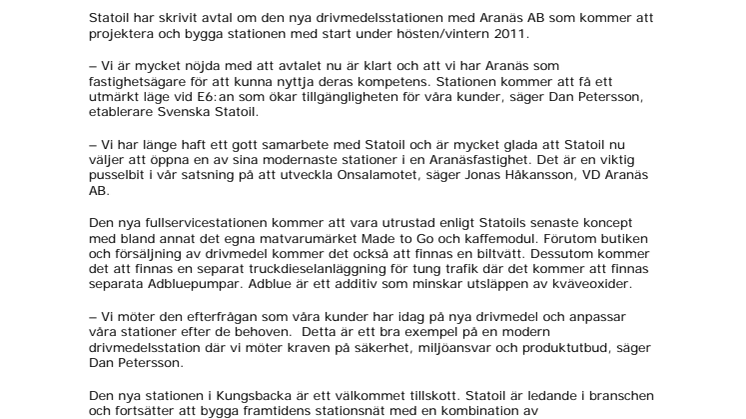 Statoil bygger ny drivmedelsstation i Kungsbacka 