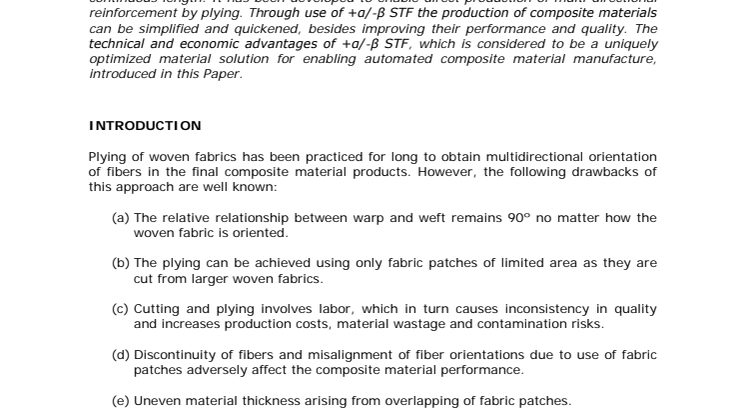 Paper -Technical and economic advantages of continuous length +α -β Spread Tow Fabrics