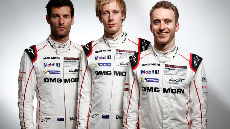 Le Mans 2016, Porsche Team, Mark Webber, Brendon Hartley, Timo Bernhard (l-r)