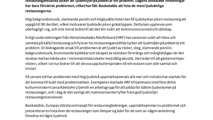 Hög ljudnivå ett problem på restauranger 
