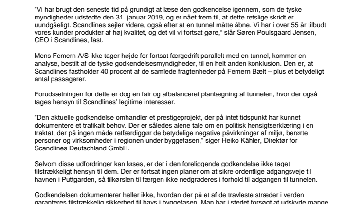 Scandlines klager over tysk myndighedsgodkendelse af Femern-tunnelen