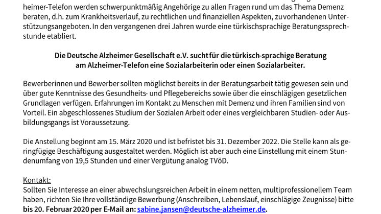 Stellenausschreibung DAlzG_Alzheimer-Telefon