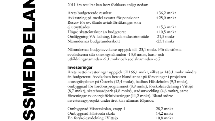 Bokslut 2011 och förslag till kompletteringsbudget 2012