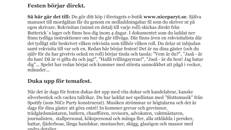 En företagsfest utan dess like - ett samarbete mellan NiCe Party (Svenska Mordgåtor) och Buttericks.