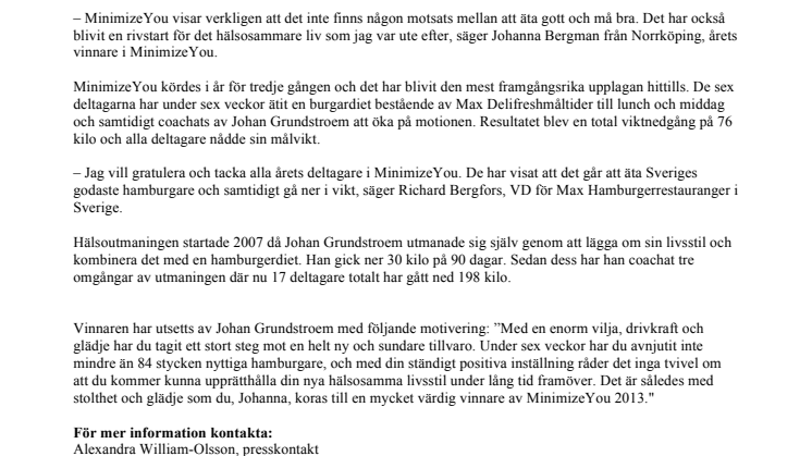 Rekordviktnedgång för deltagare i burgardiet