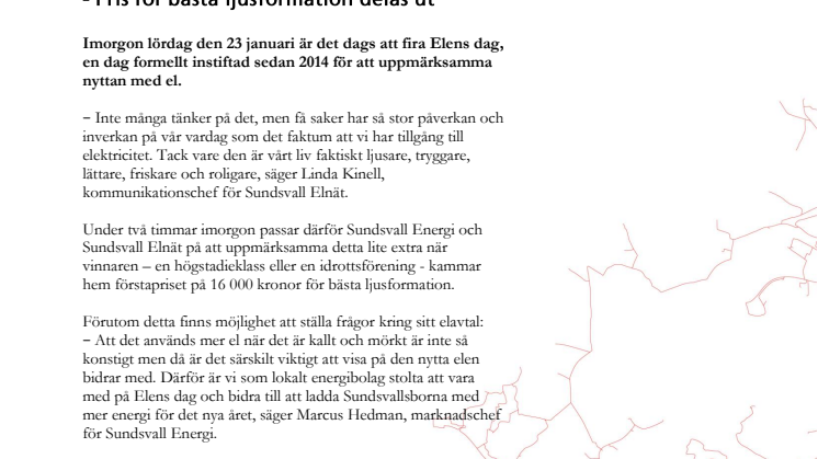 Sundsvall Elnät och Sundsvall Energi firar in Elens dag imorgon - Pris för bästa ljusformation delas ut