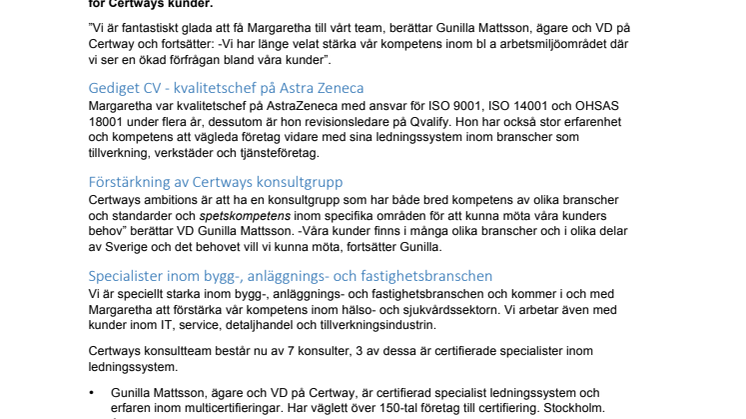 Certway förstärker med ny specialist inom arbetsmiljö- och hälso/sjukvårdsområdet